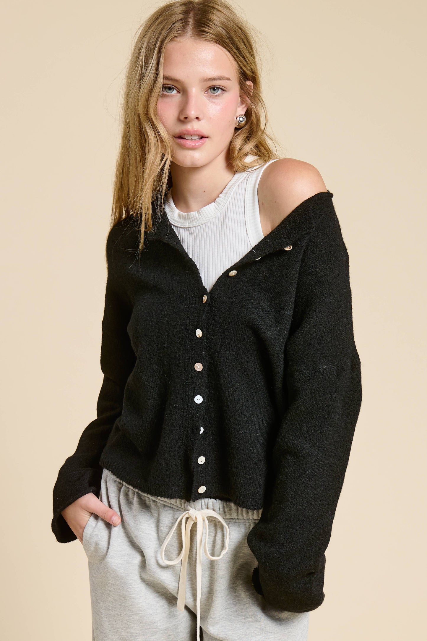 Essential Button Down Cardigan Top: