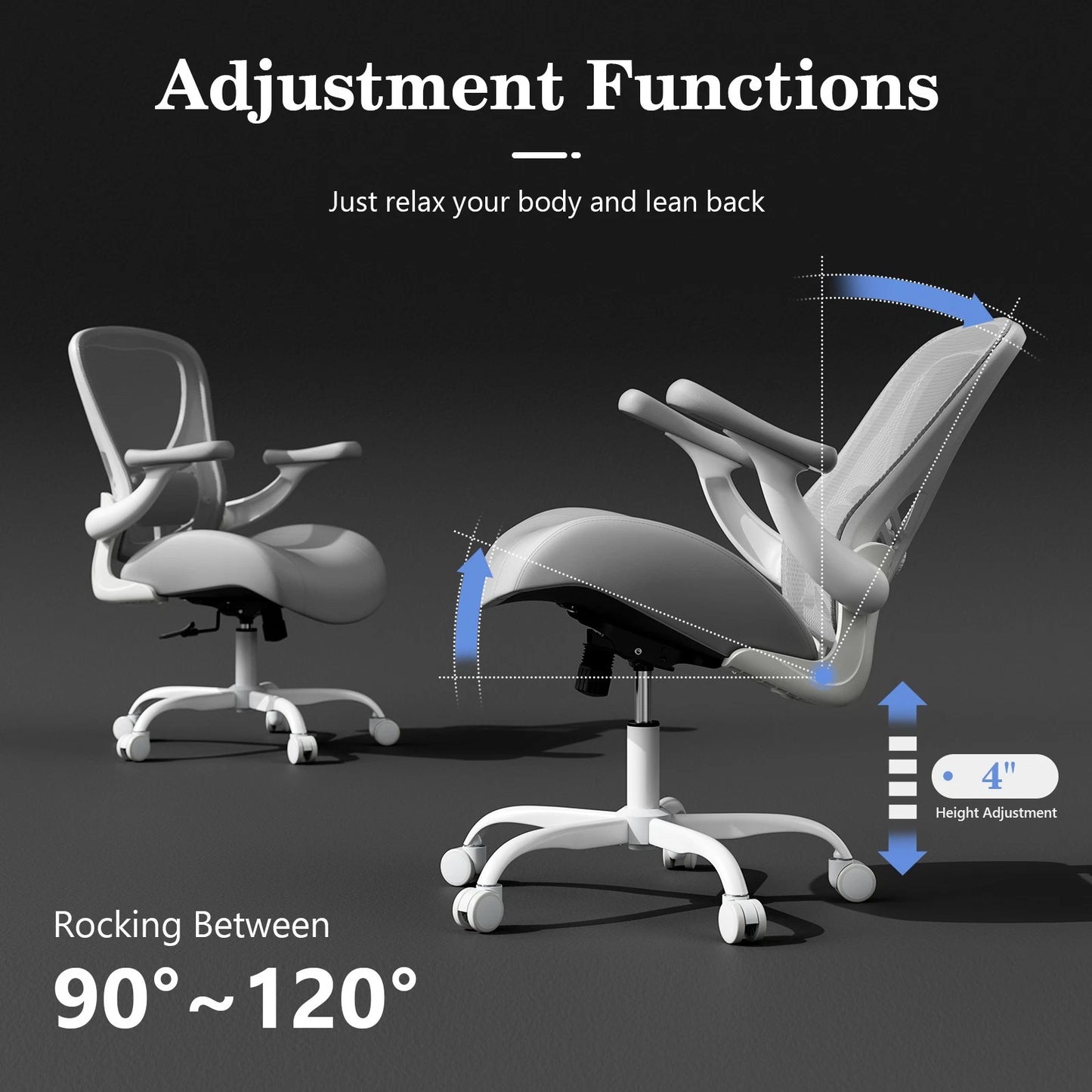 350LBS Mesh Office Desk Chair Adjustable 3D Arms Ergonomic Lumbar Support