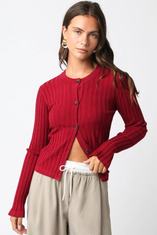 Haley Knit Button Top: Burgundy