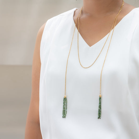 Grounded Hope Tassel Wrap Necklace - Gold