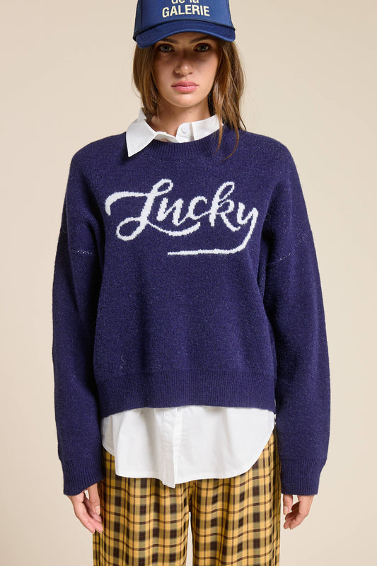 Lucky Graphic Crewneck Knit Sweater
