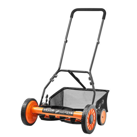 18-Inch Push Reel Lawn Mower 5-Blade Adjustable Height Catcher 4 Wheels