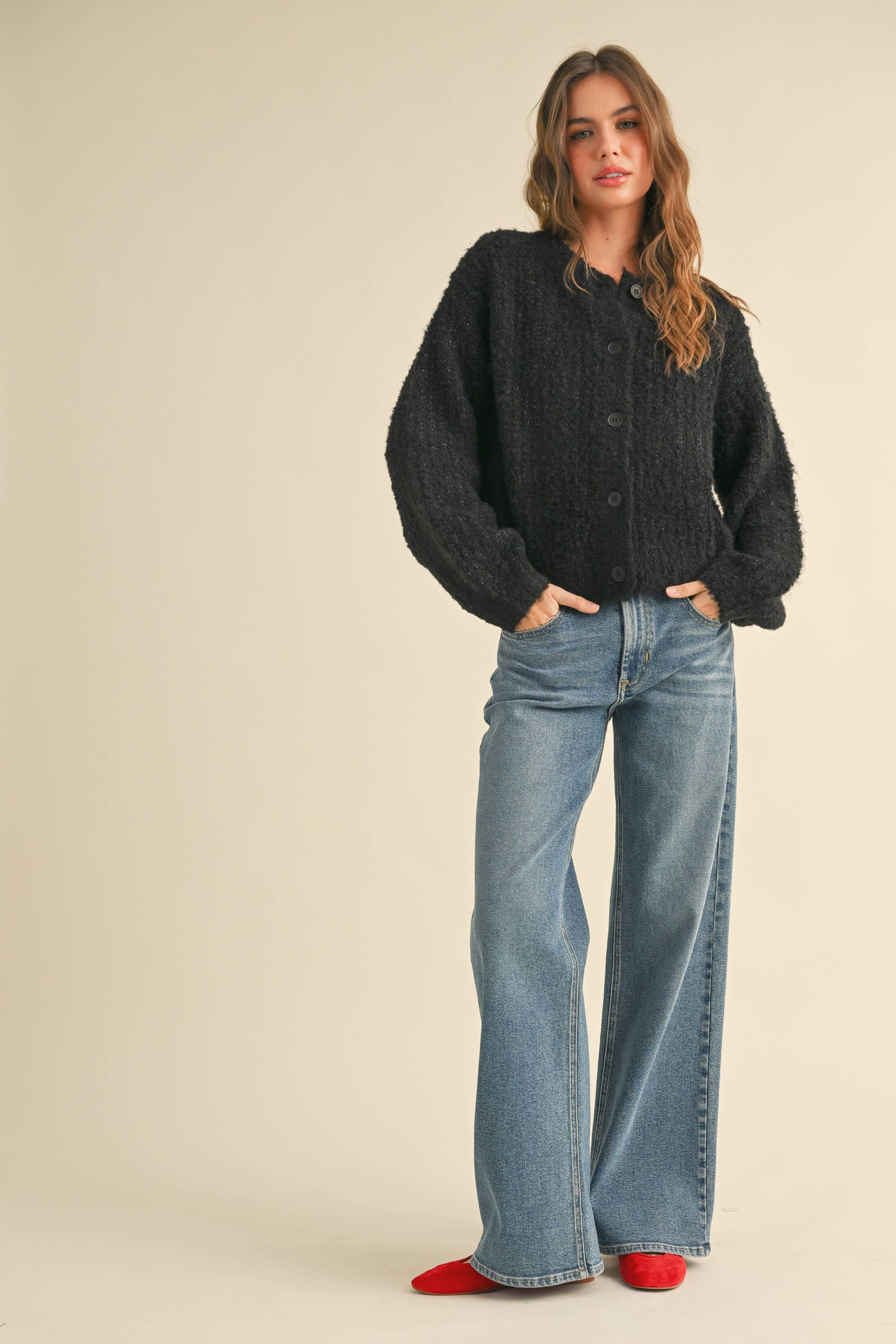 Fuzzy Black Cardigan Sweater