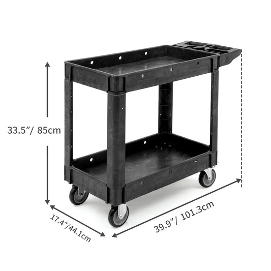 550 lbs Capacity Utility Cart 2 Shelf Rolling Storage Plastic Service Work Carts