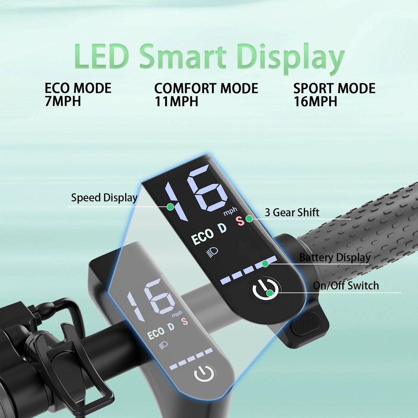 Adult Electric Scooter 20KM Long Range Folding E-Scooter City Safe Commuter APP