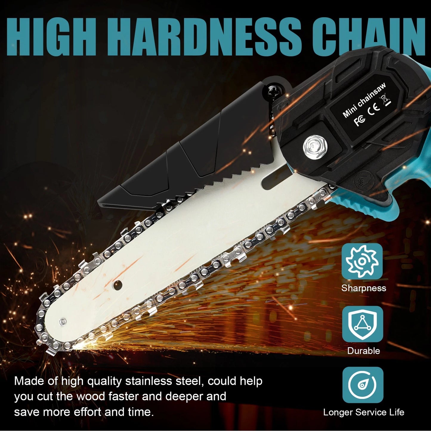 6inch Electric Mini Chainsaw Cordless Saw w/ 2 battery Handheld for Cutting