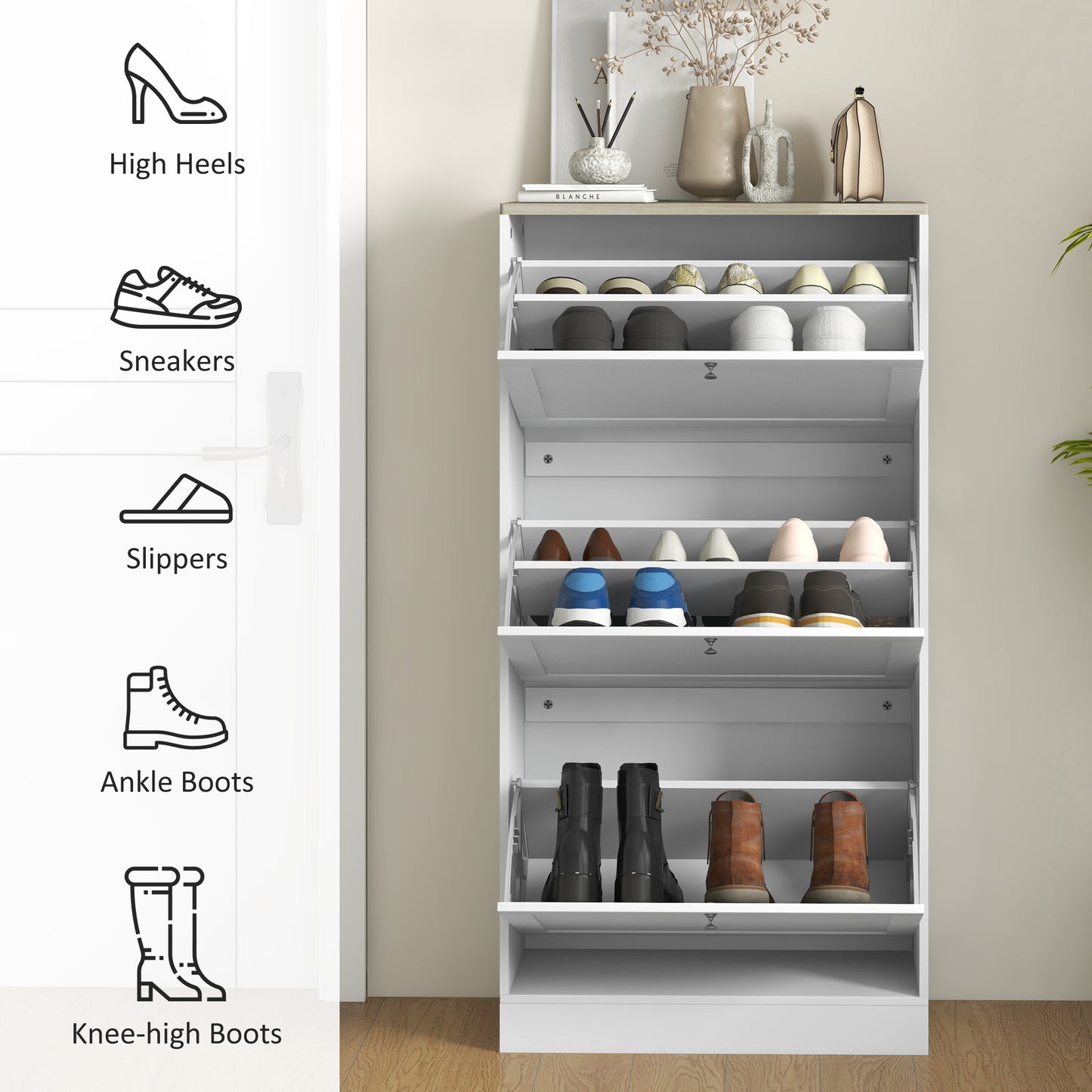Modern Shoe Cabinet with 3 Flip Drawers for 12-18 Pairs of Shoes