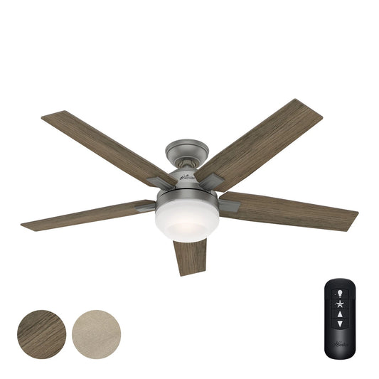 Hunter Fan 52 in Contemporary Matte Silver Ceiling Fan with Light Kit and Remote