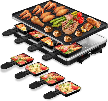 HBN Electric Raclette Table Grill W/ 8 Warming Trays, 2-in-1 Korean BBQ Grill