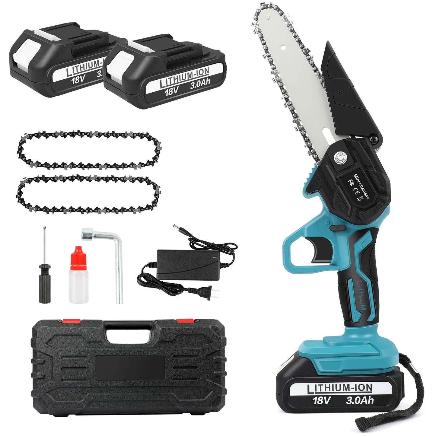 6inch Electric Mini Chainsaw Cordless Saw w/ 2 battery Handheld for Cutting