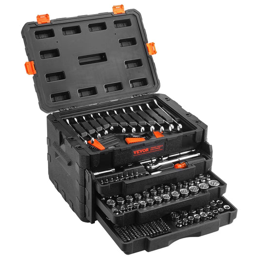 Mechanics Tool Set and Socket Set 1/4in 3/8in 1/2 in Drive Sockets 450Pcs