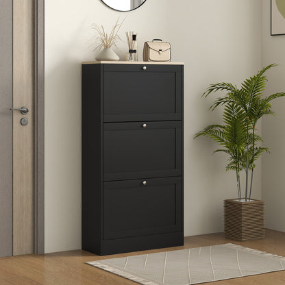 Modern Shoe Cabinet with 3 Flip Drawers for 12-18 Pairs of Shoes