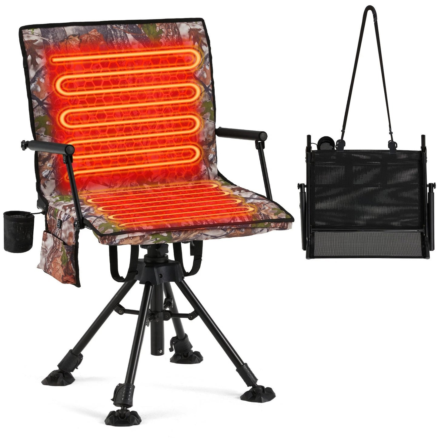 Danrelax Heated Camo Swivel Hunting Chair with Gun Rest & Detachable Cover – 330lb Weight Capacity