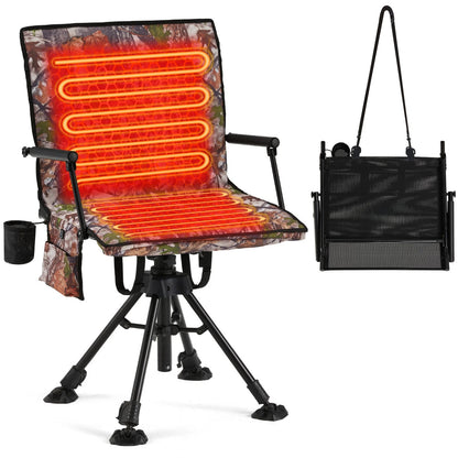 Danrelax Heated Camo Swivel Hunting Chair with Gun Rest & Detachable Cover – 330lb Weight Capacity