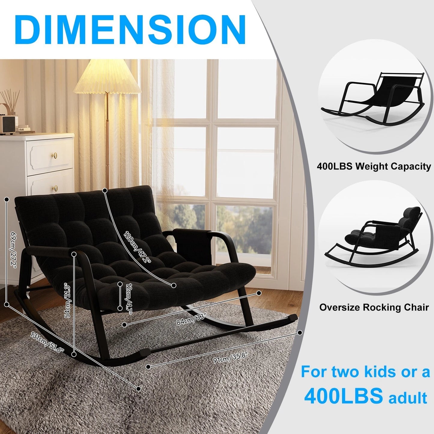 Large Grand Oversize Rocking Recliner Chair for Patio and Home Lounge Spaces