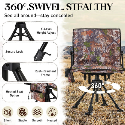 Danrelax Heated Camo Swivel Hunting Chair with Gun Rest & Detachable Cover – 330lb Weight Capacity