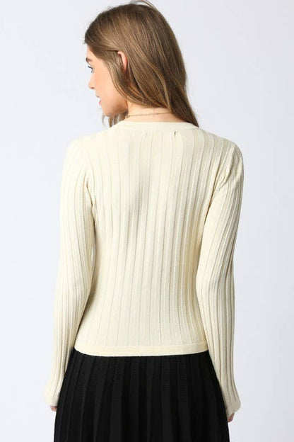 Haley Knit Button Top: Ecru