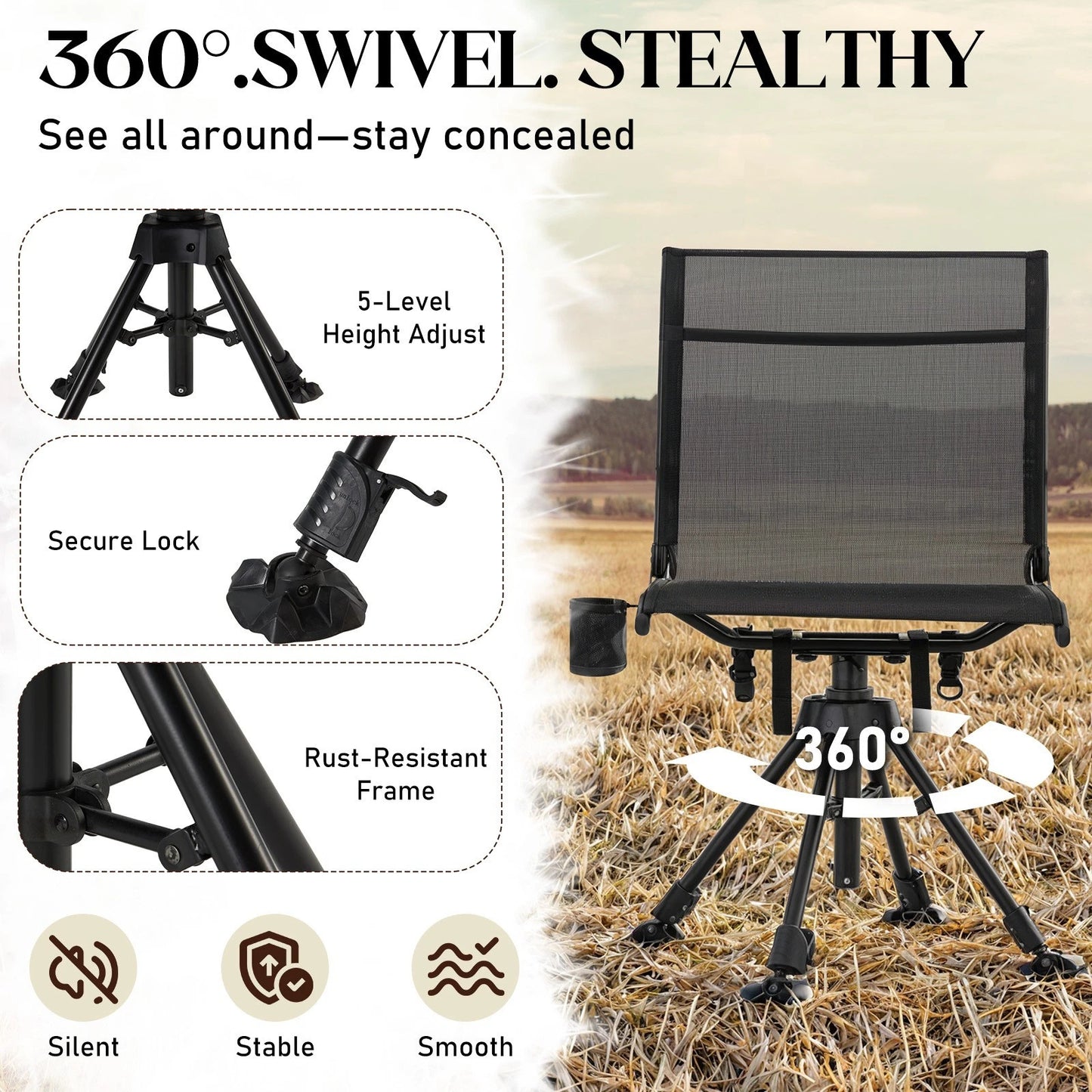 Danrelax Heated Camo Swivel Hunting Chair with Gun Rest & Detachable Cover – 330lb Weight Capacity