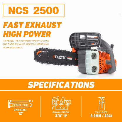 25.4cc Gas Top Handle Chainsaw with 12'' Bar Chain 2-Stroke Engine Cut Tree Wood