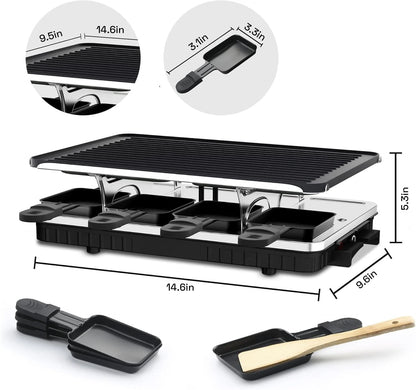 HBN Electric Raclette Table Grill W/ 8 Warming Trays, 2-in-1 Korean BBQ Grill