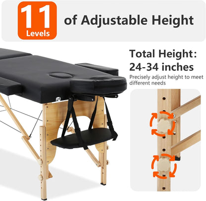 🎉✨ 2025 New Year Special Offer! ✨🔥 - BestMassage 73" Folding Massage Table with Carry Case – XTS-MT296, Black