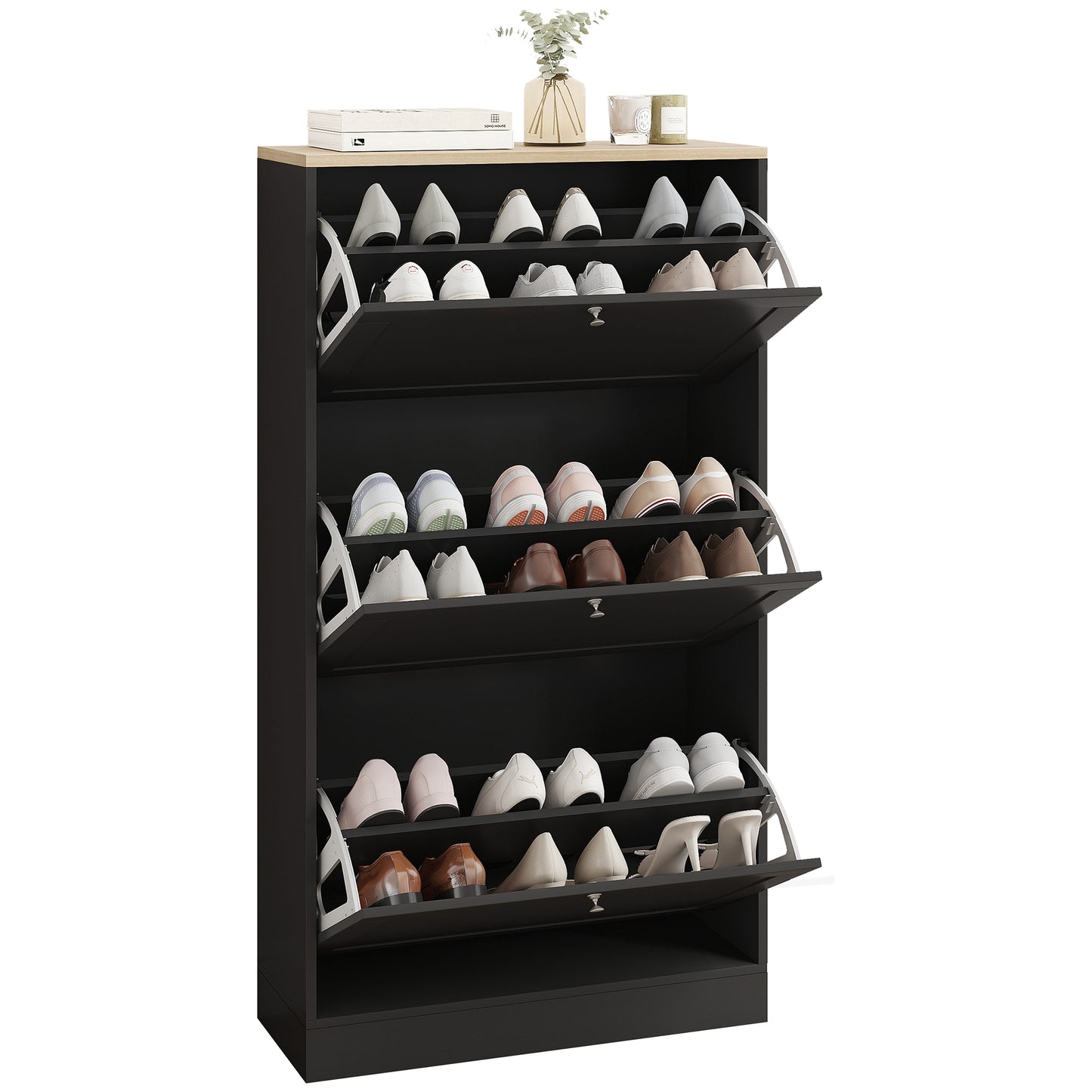 Modern Shoe Cabinet with 3 Flip Drawers for 12-18 Pairs of Shoes