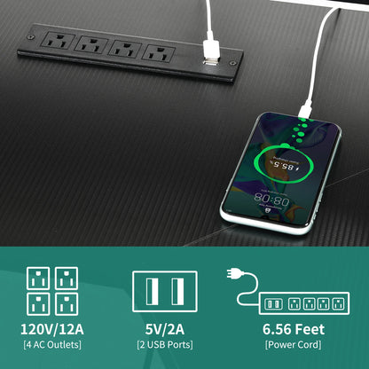 L-Shaped Gaming Desk Corner Table Computer Desk with RGB Light & Power Outlets