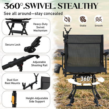 Danrelax Heated Camo Swivel Hunting Chair with Gun Rest & Detachable Cover – 330lb Weight Capacity