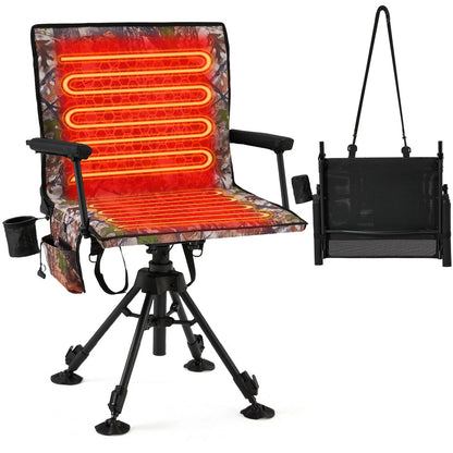 Danrelax Heated Camo Swivel Hunting Chair with Gun Rest & Detachable Cover – 330lb Weight Capacity