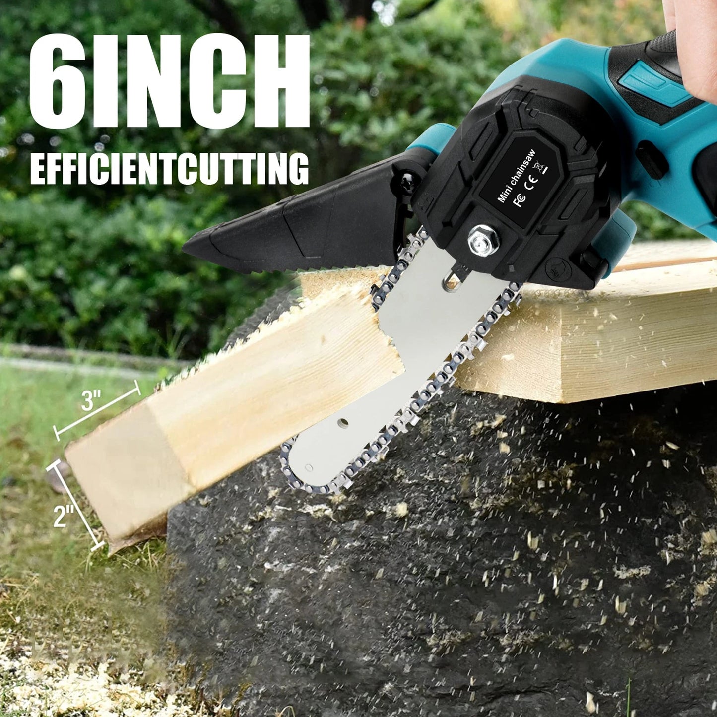 6inch Electric Mini Chainsaw Cordless Saw w/ 2 battery Handheld for Cutting