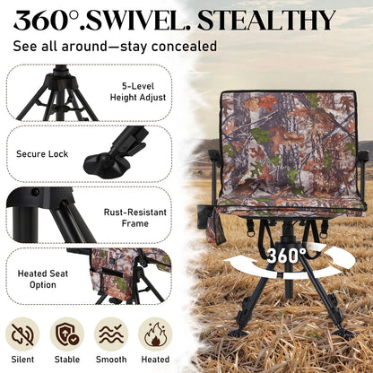 Danrelax Heated Camo Swivel Hunting Chair with Gun Rest & Detachable Cover – 330lb Weight Capacity