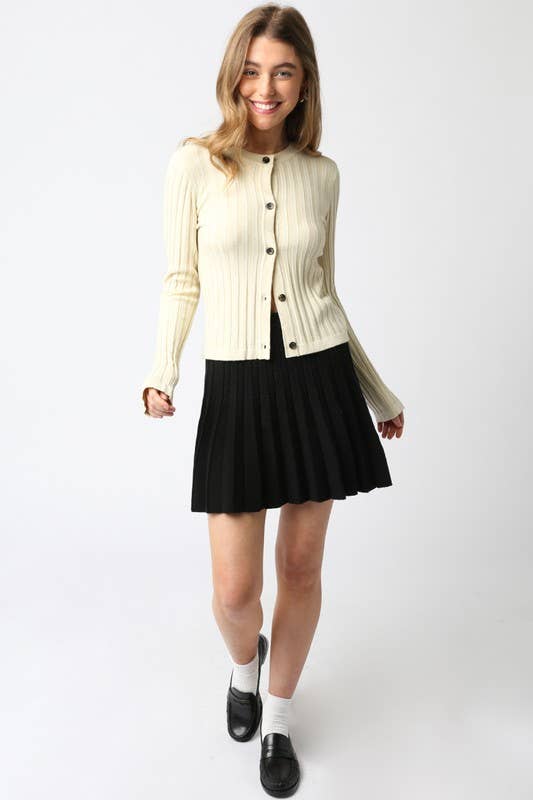 Haley Knit Button Top: Black