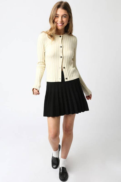 Haley Knit Button Top: Black