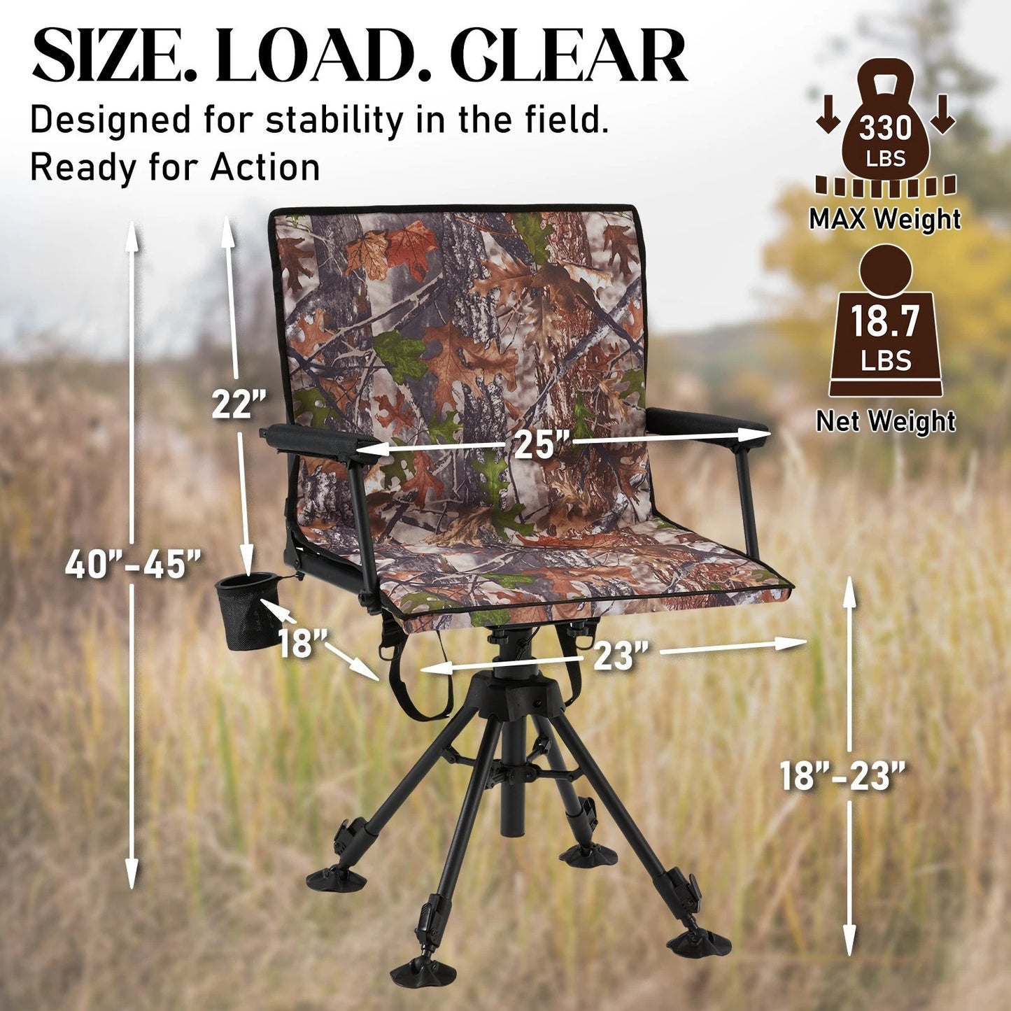 Danrelax Heated Camo Swivel Hunting Chair with Gun Rest & Detachable Cover – 330lb Weight Capacity