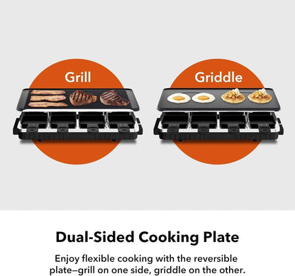 HBN Electric Raclette Table Grill W/ 8 Warming Trays, 2-in-1 Korean BBQ Grill