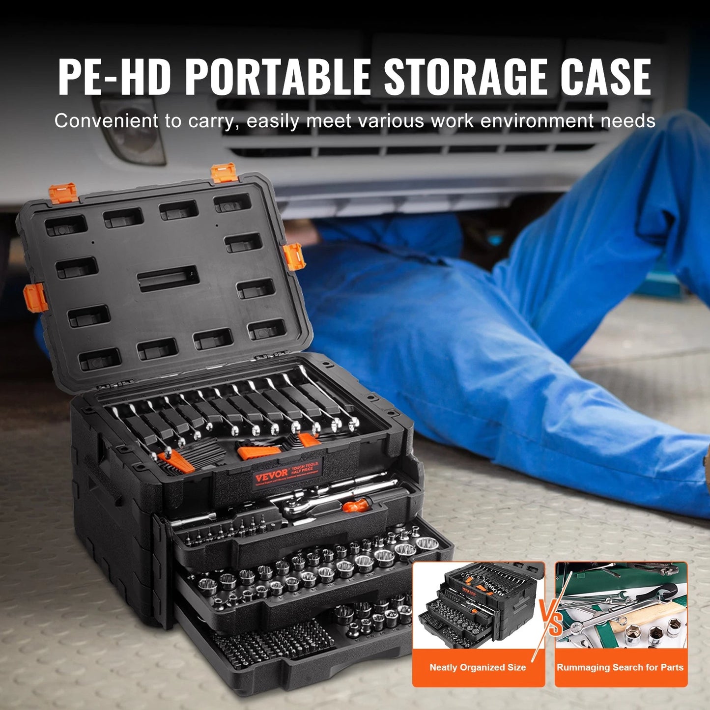 Mechanics Tool Set and Socket Set 1/4in 3/8in 1/2 in Drive Sockets 450Pcs