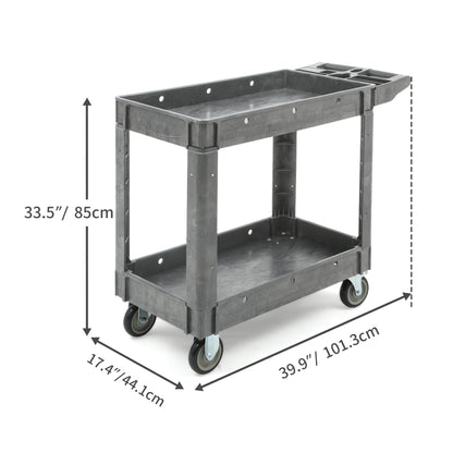 550 lbs Capacity Utility Cart 2 Shelf Rolling Storage Plastic Service Work Carts