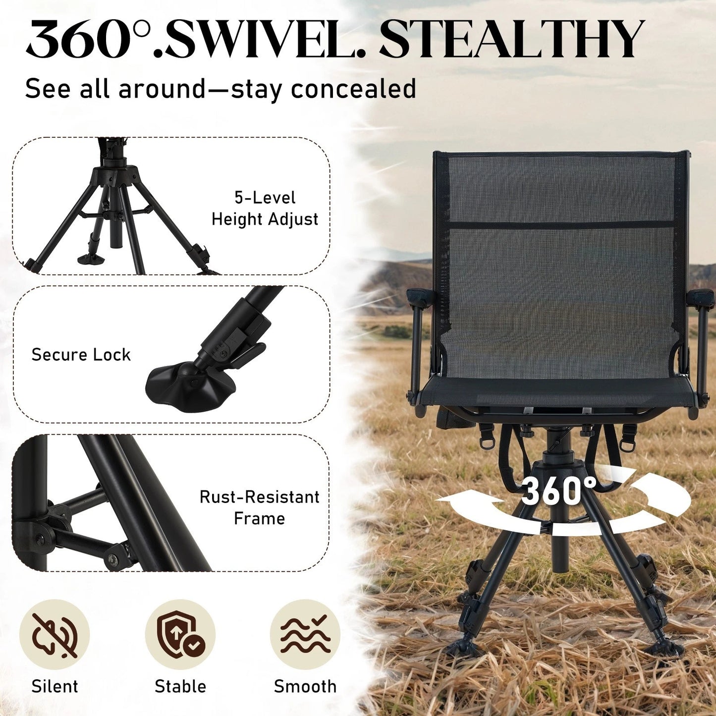 Danrelax Heated Camo Swivel Hunting Chair with Gun Rest & Detachable Cover – 330lb Weight Capacity