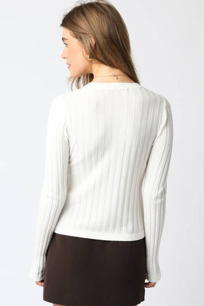 Haley Knit Button Top: Ecru