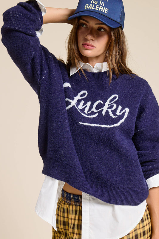 Lucky Graphic Crewneck Knit Sweater