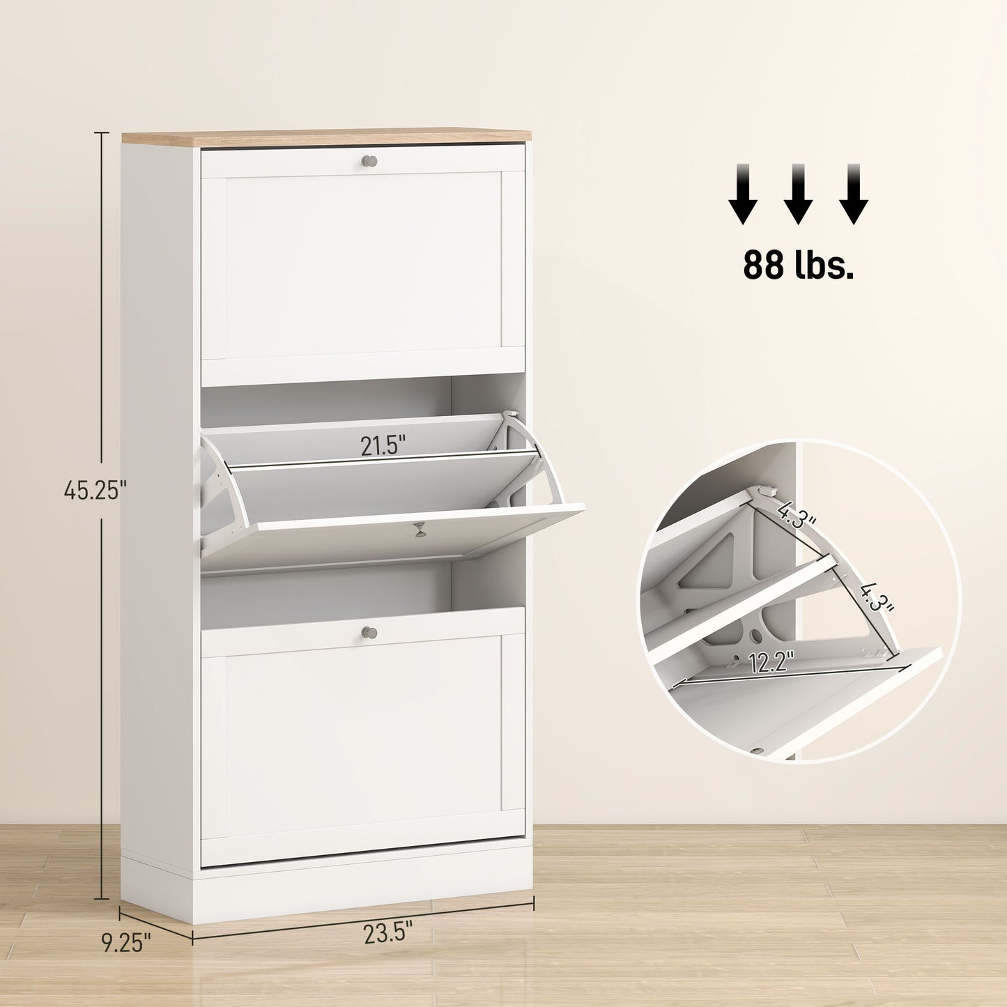 Modern Shoe Cabinet with 3 Flip Drawers for 12-18 Pairs of Shoes