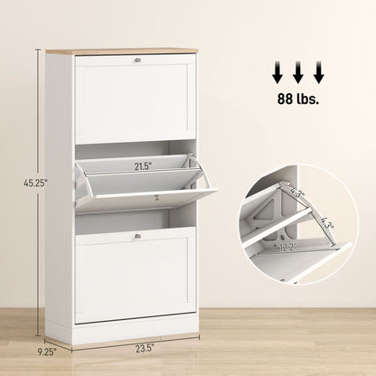 Modern Shoe Cabinet with 3 Flip Drawers for 12-18 Pairs of Shoes