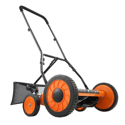 18-Inch Push Reel Lawn Mower 5-Blade Adjustable Height Catcher 4 Wheels