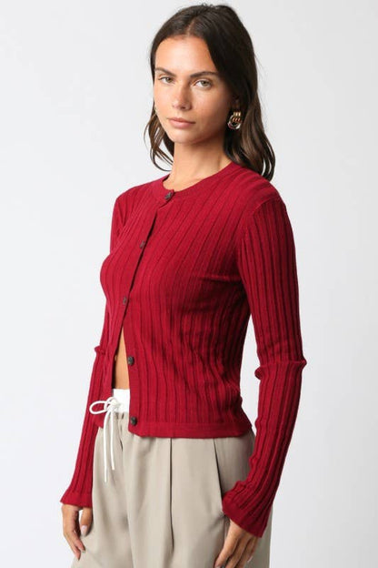 Haley Knit Button Top: Burgundy