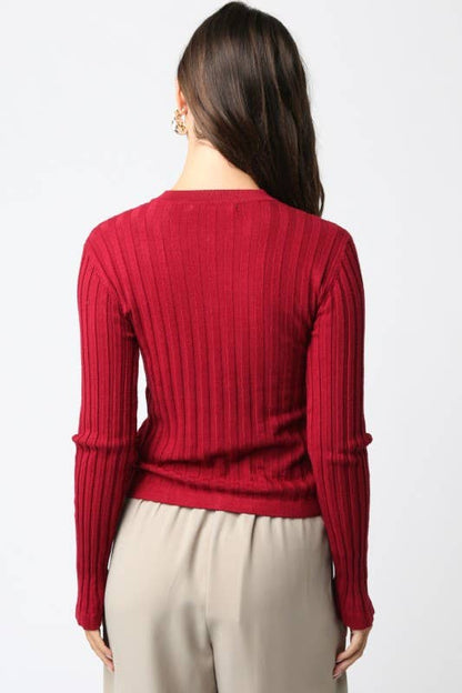 Haley Knit Button Top: Burgundy