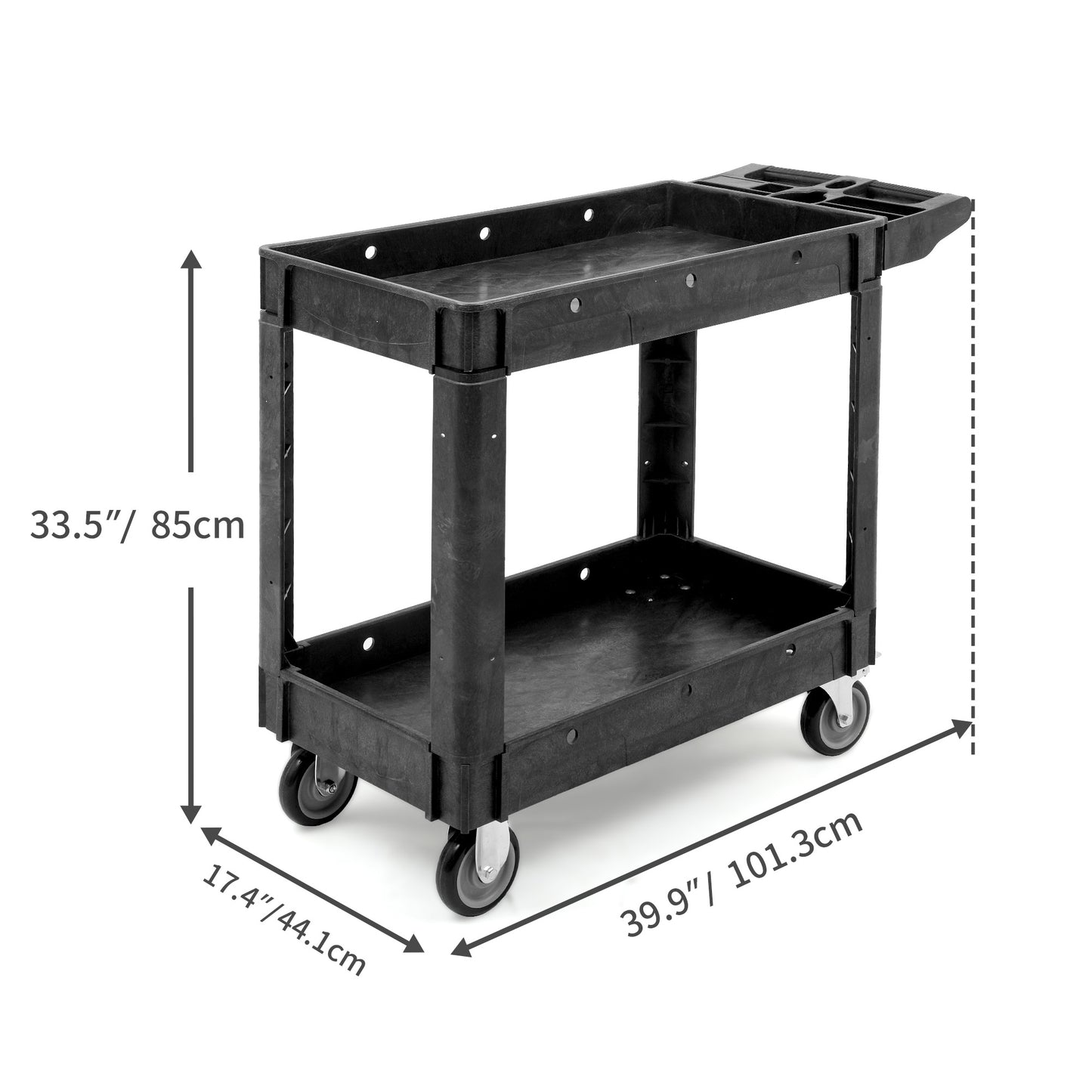550 lbs Capacity Utility Cart 2 Shelf Rolling Storage Plastic Service Work Carts