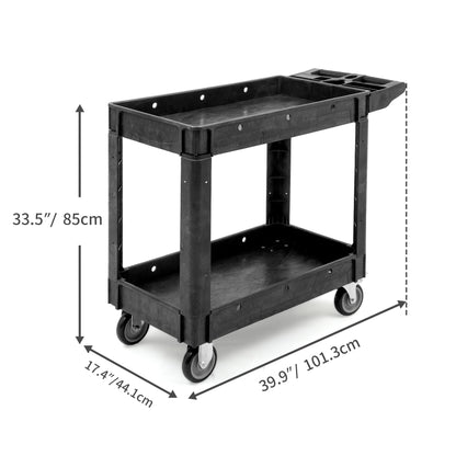 550 lbs Capacity Utility Cart 2 Shelf Rolling Storage Plastic Service Work Carts