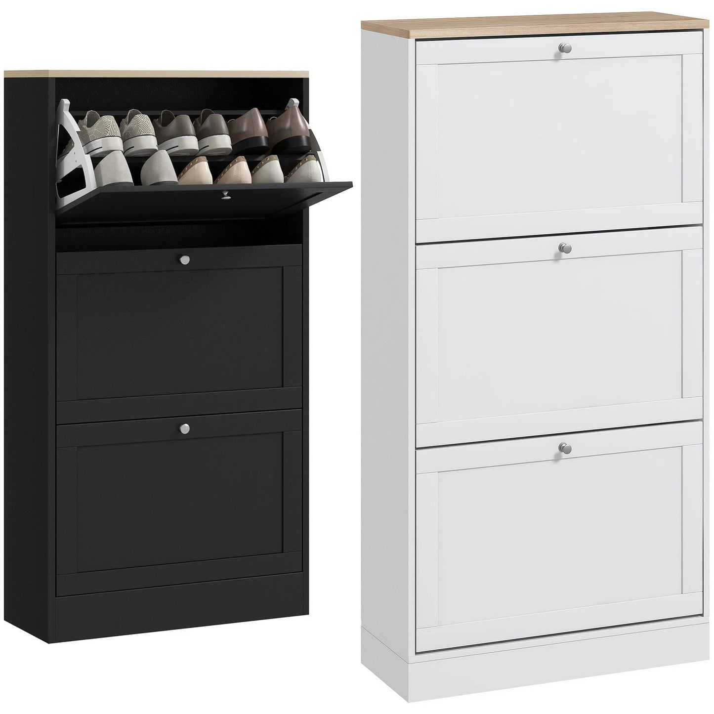 Modern Shoe Cabinet with 3 Flip Drawers for 12-18 Pairs of Shoes