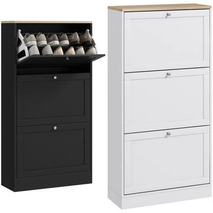 Modern Shoe Cabinet with 3 Flip Drawers for 12-18 Pairs of Shoes