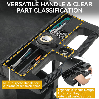 550 lbs Capacity Utility Cart 2 Shelf Rolling Storage Plastic Service Work Carts